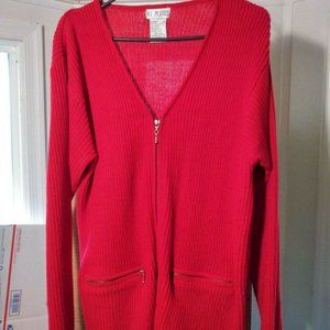 VJ Petites Red V-Neck Full Zip Sweater w/ Pockets Women's Petites Large